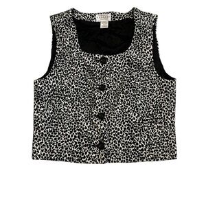 Vtg 90s Leopard Print Velveteen Vest By Express Tailleur Size 9/10 Black & White